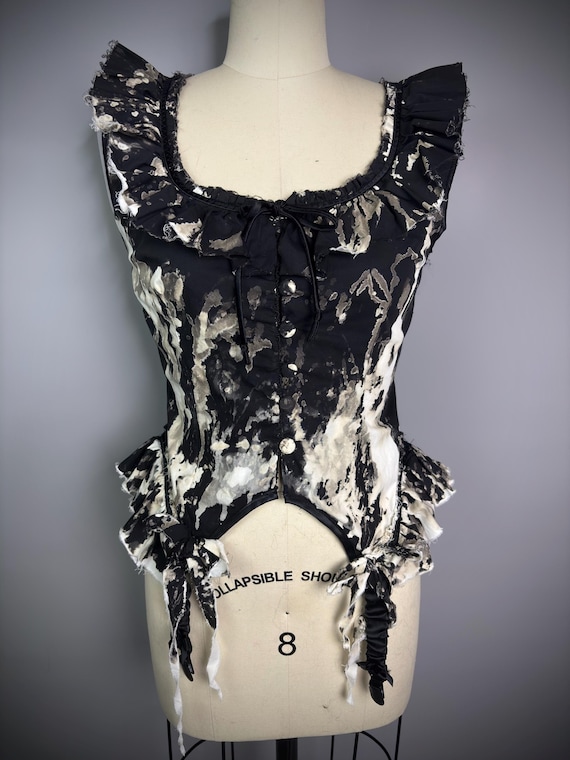 Black Acid Wash Milkmaid Garter Top