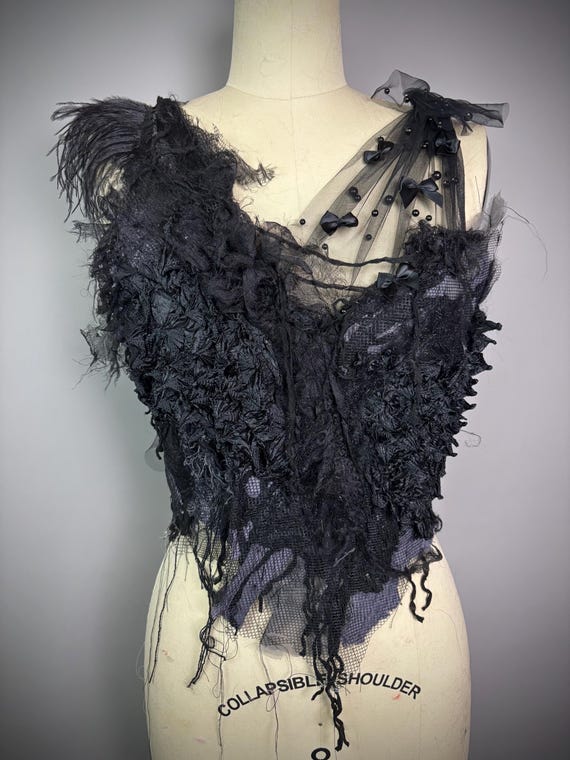 Black Spiky Tattered Asymmetrical Top