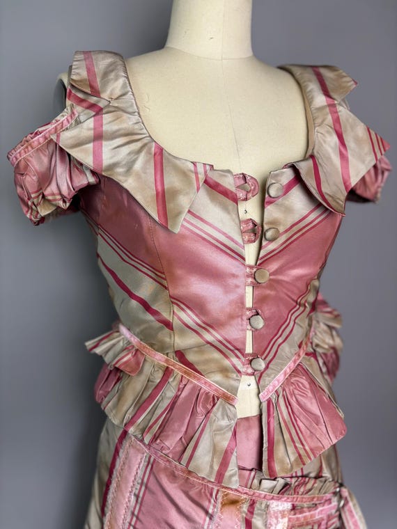 Pink Silk Striped Peplum Top