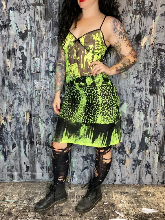 AntiLabel Neon Green Serial Killer Sheer Slip Dress Small