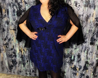 AntiLabel Blue Textured Flare Sleeved Cutout Dress 2X 20/22