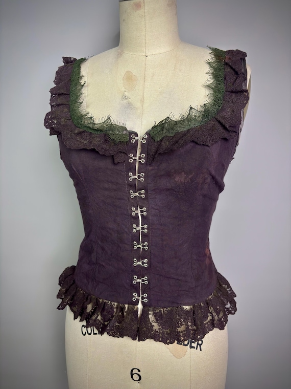 Grungy Purple Lace Ruffled Hook Eye Top