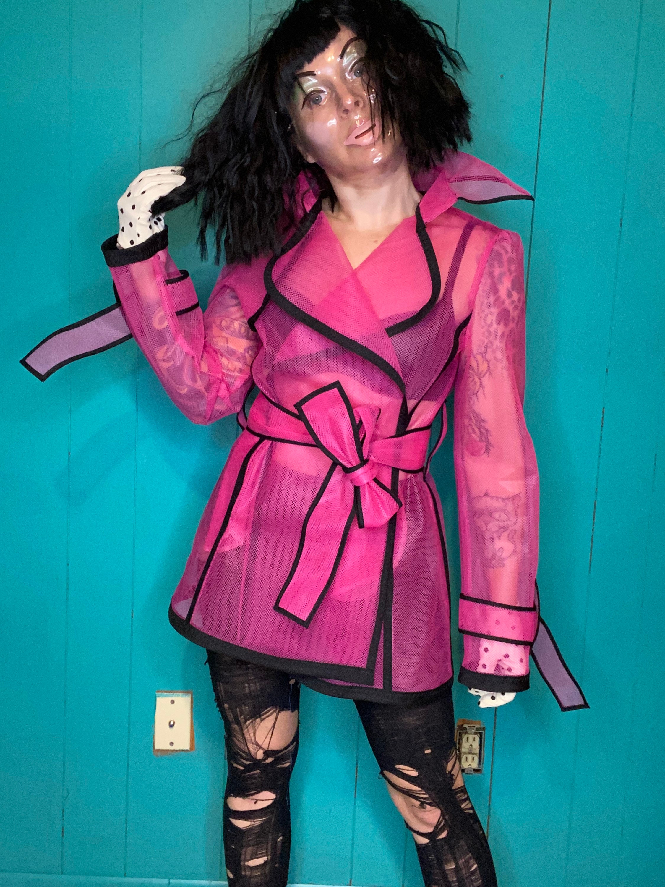 Antilabel neon pink mesh trench coat Small medium large