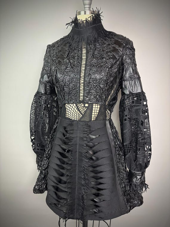 Black Gothic Textured Alien Laser Cut Dress