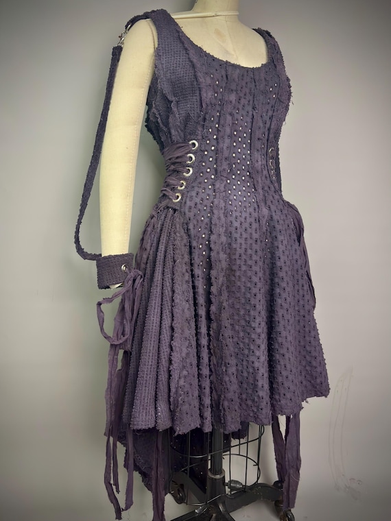 Purple Raw Edged Distressed Lace Up Bondage Dress Small Medium
