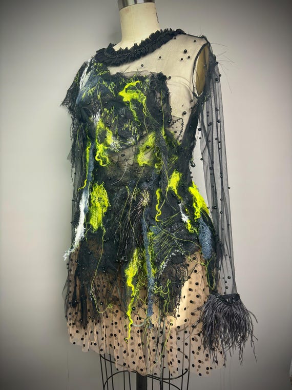 Neon Black Textured Sheer Mini Dress