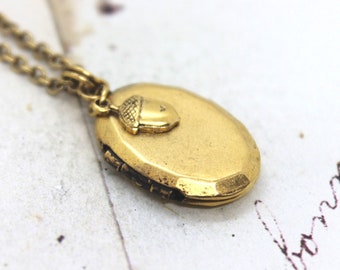 acorn. locket necklace. gold ox jewelry