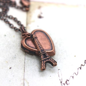 Eiffel Tower. locket necklace. in copper ox heart