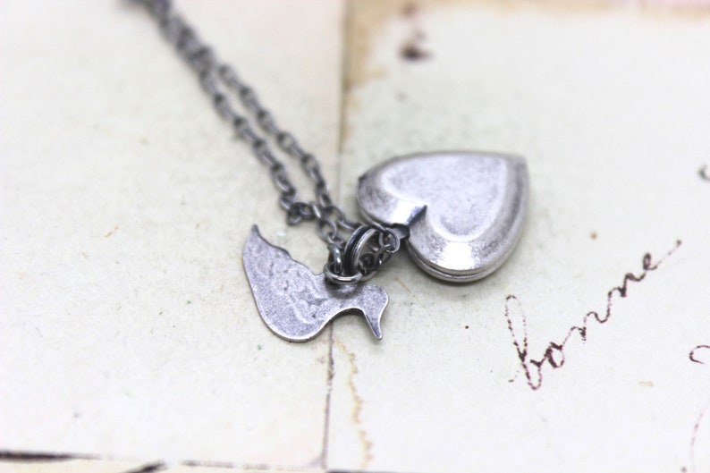 duck. locket necklace. in silver ox image 3