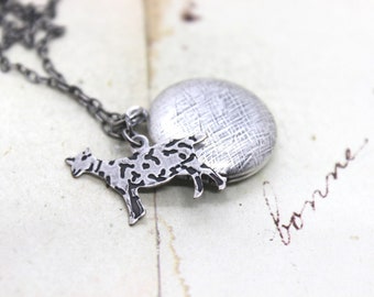 goat. locket necklace. in silver ox