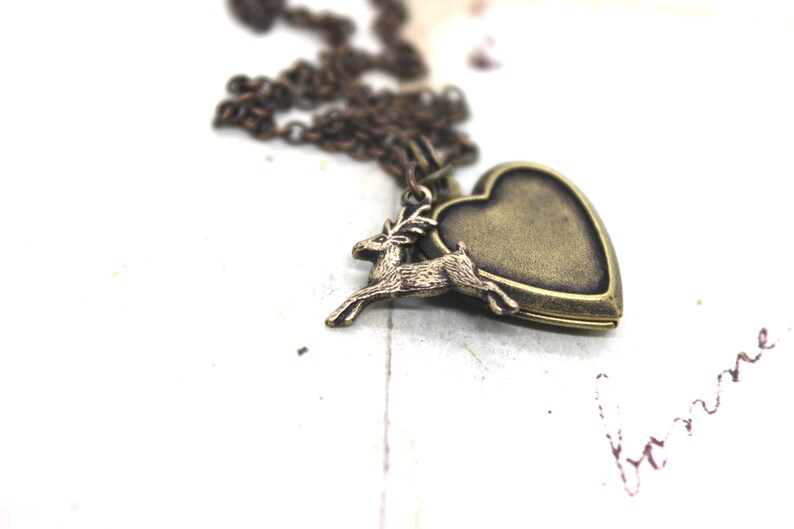 deer heart locket necklace. brass ox image 2