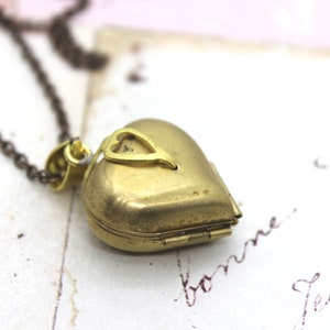 Raw Brass Heart Locket Necklace: Four Photo Slots, 18&quot; Chain
