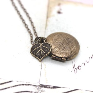 leaf. locket necklace. brass ox jewelry