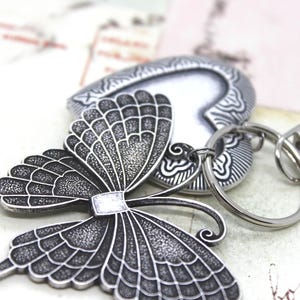 Butterfly Locket Keychain: Silver Ox Charm purse charm, bag pull
