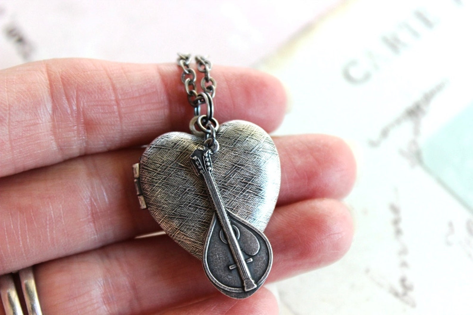 Mandolin. Heart Locket Necklace. Silver Ox Jewelry Etsy