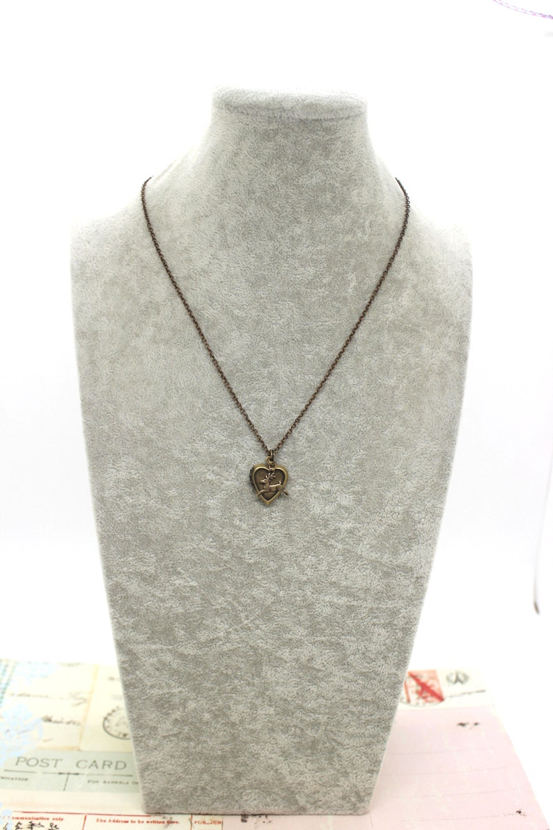 deer heart locket necklace. brass ox image 6