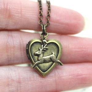 deer heart locket necklace. brass ox image 5