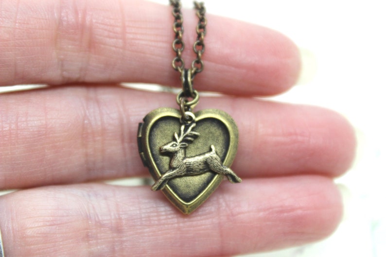 deer heart locket necklace. brass ox image 5