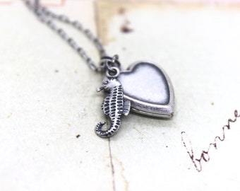 seahorse. locket necklace. silver ox