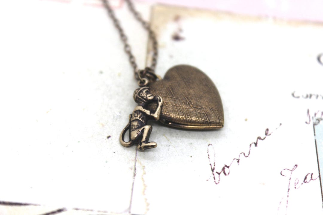 Locket Monkey Monkey. Locket Necklace. Brass Ox Jewelry - Etsy