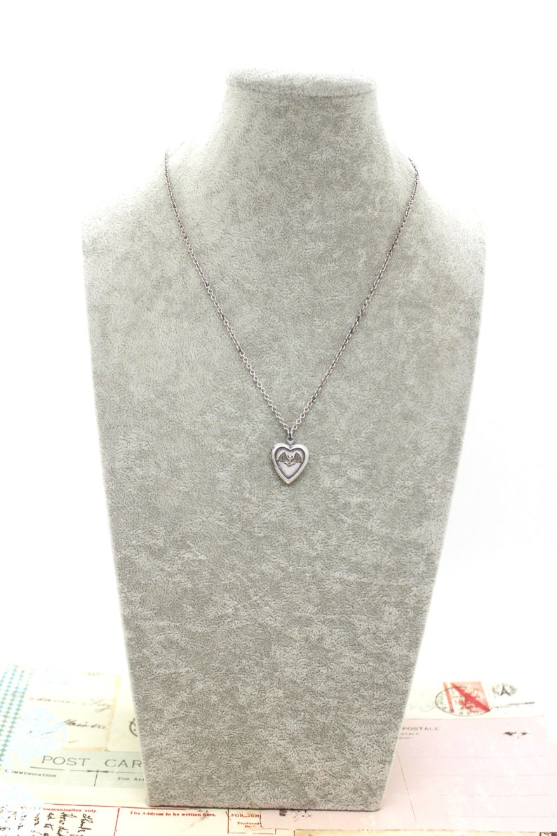 bat. heart locket necklace. silver ox jewelry now with a silver tone bat or silver ox bat image 10