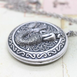 mermaid. locket necklace in silver ox with jumbo floral locket jewelry