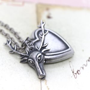 deer heart locket necklace silver ox jewelry