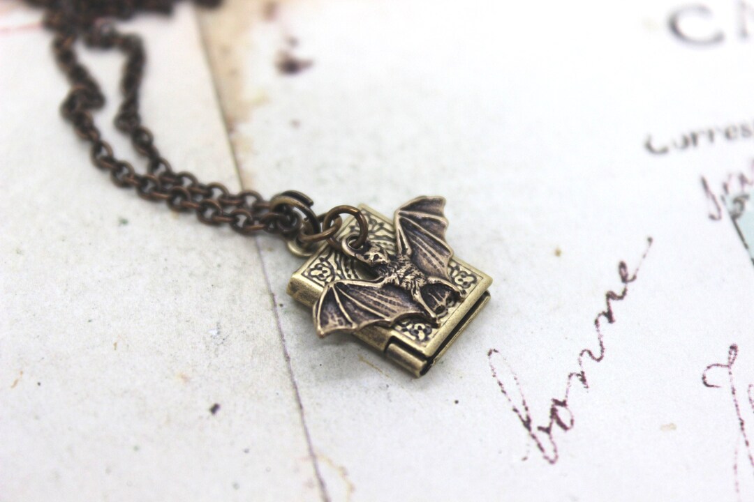 Bat. Locket Necklace. in Brass Ox Little Book Locket - Etsy