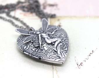 fairy. locket necklace in silver ox with jumbo heart floral locket jewelry