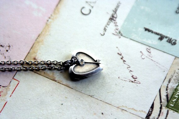 Key. Heart Locket Necklace. in Silver Ox Mini and Delicate Key | Etsy