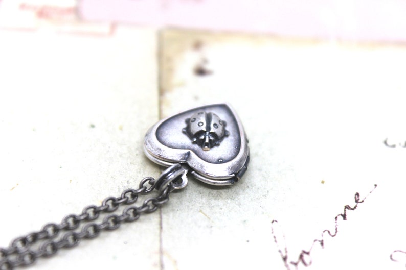 ladybug. locket necklace. in silver ox image 3