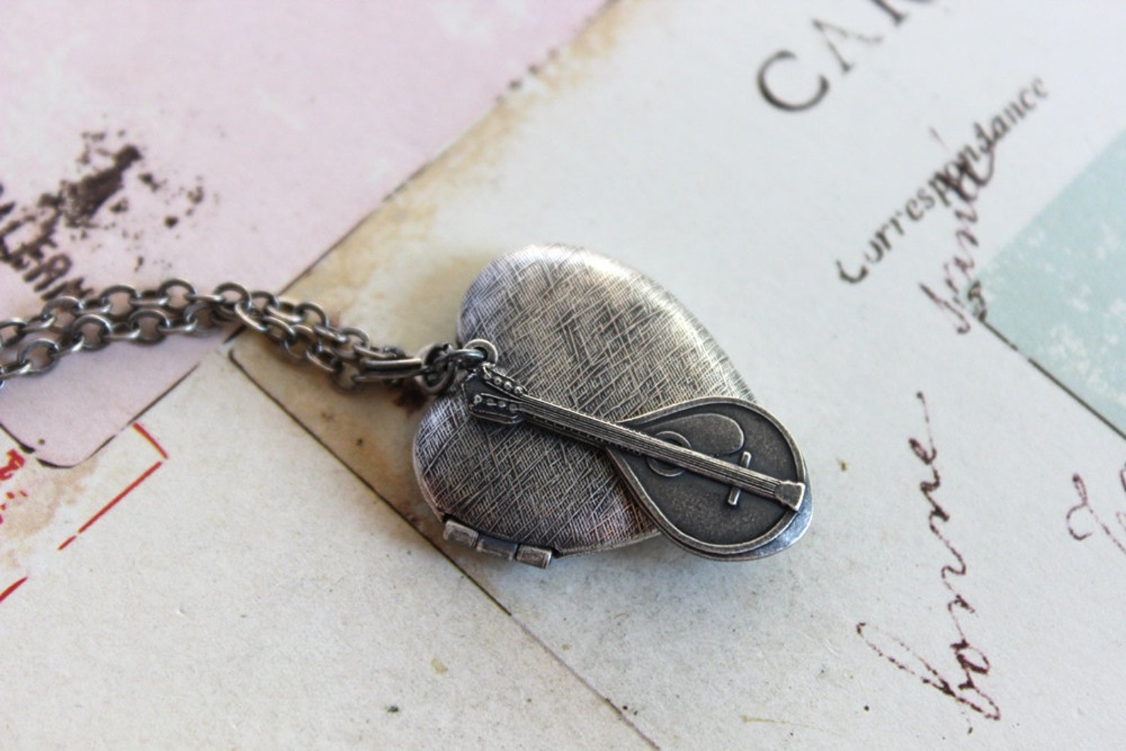 Mandolin. Heart Locket Necklace. Silver Ox Jewelry Etsy