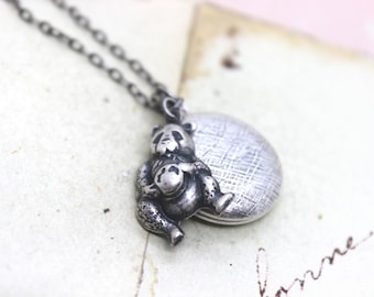 panda. locket necklace. in silver ox