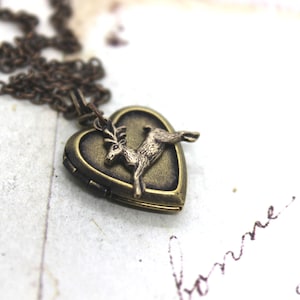 deer heart locket necklace. brass ox image 1