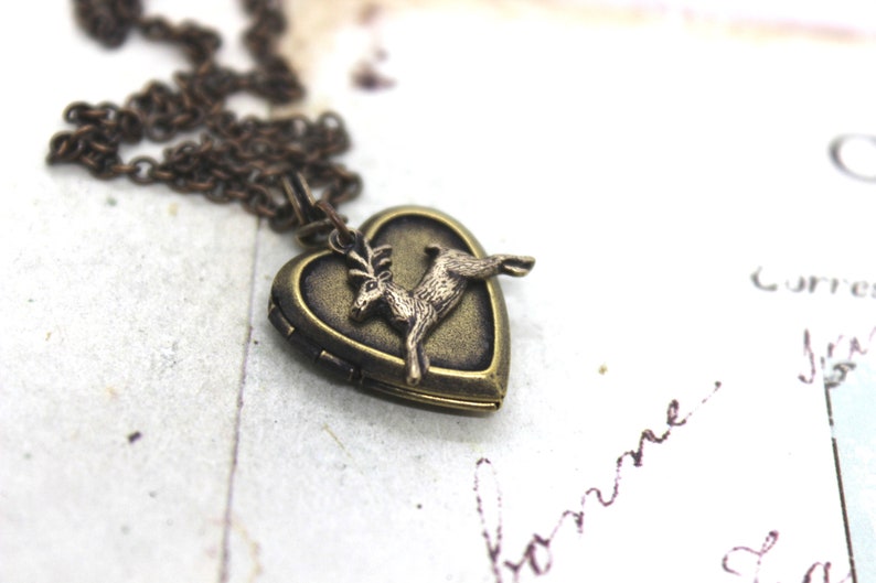 deer heart locket necklace. brass ox image 1