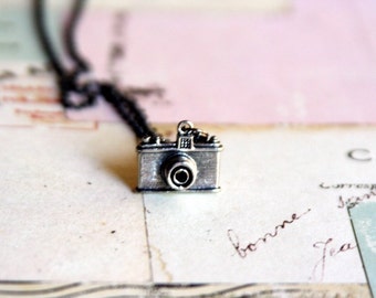 camera necklace with gunmetal chain