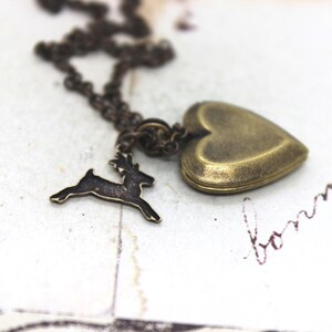 deer heart locket necklace. brass ox image 3