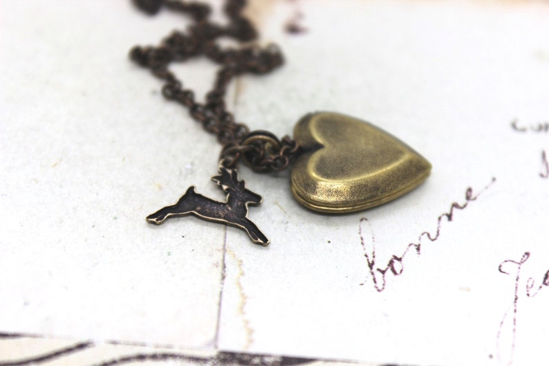 deer heart locket necklace. brass ox image 3