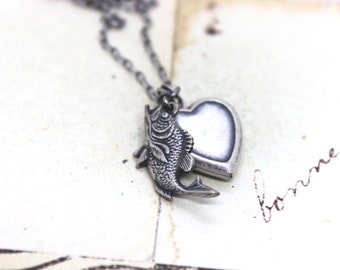 fish. locket necklace. in silver ox