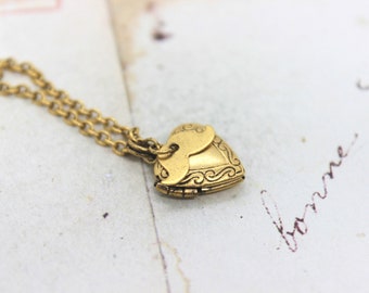 tiny mustache heart. locket necklace. gold ox jewelry itty bitty size