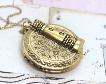 bishop. locket necklace in gold ox with jumbo floral locket jewelry