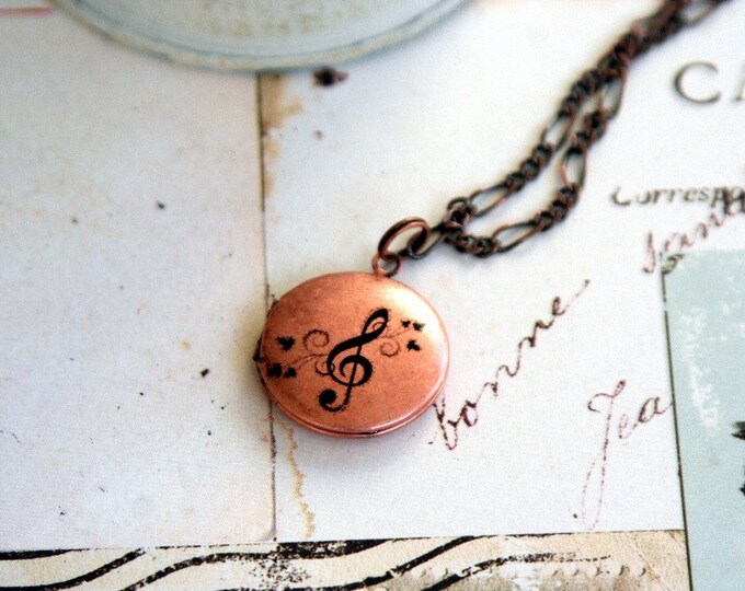 Music Note. Locket Necklace. Copper Ox Etsy