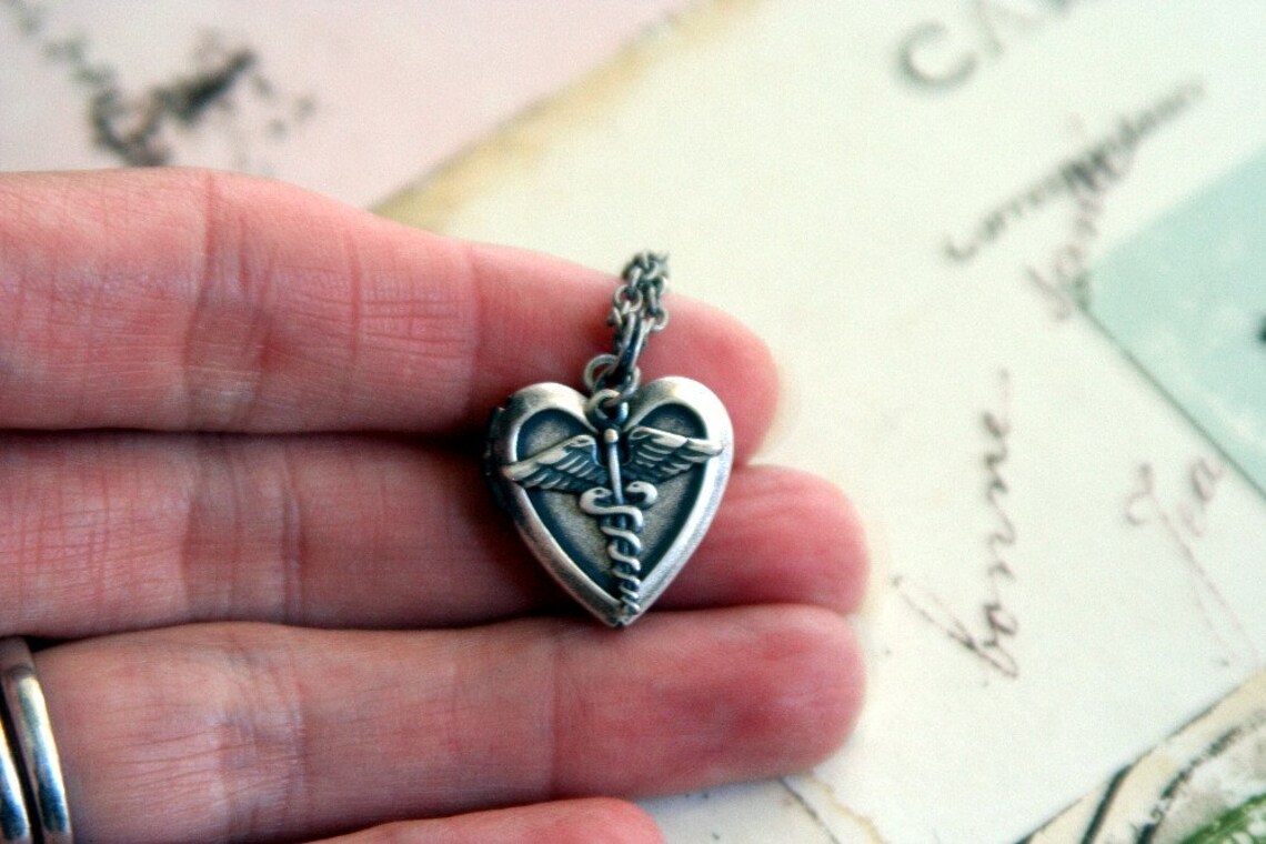 Medical Symbol. Heart Locket Necklace. Silver Ox Etsy