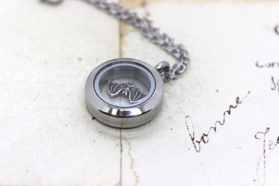 Bat. Locket Necklace. in Stainless Steel Round - Etsy