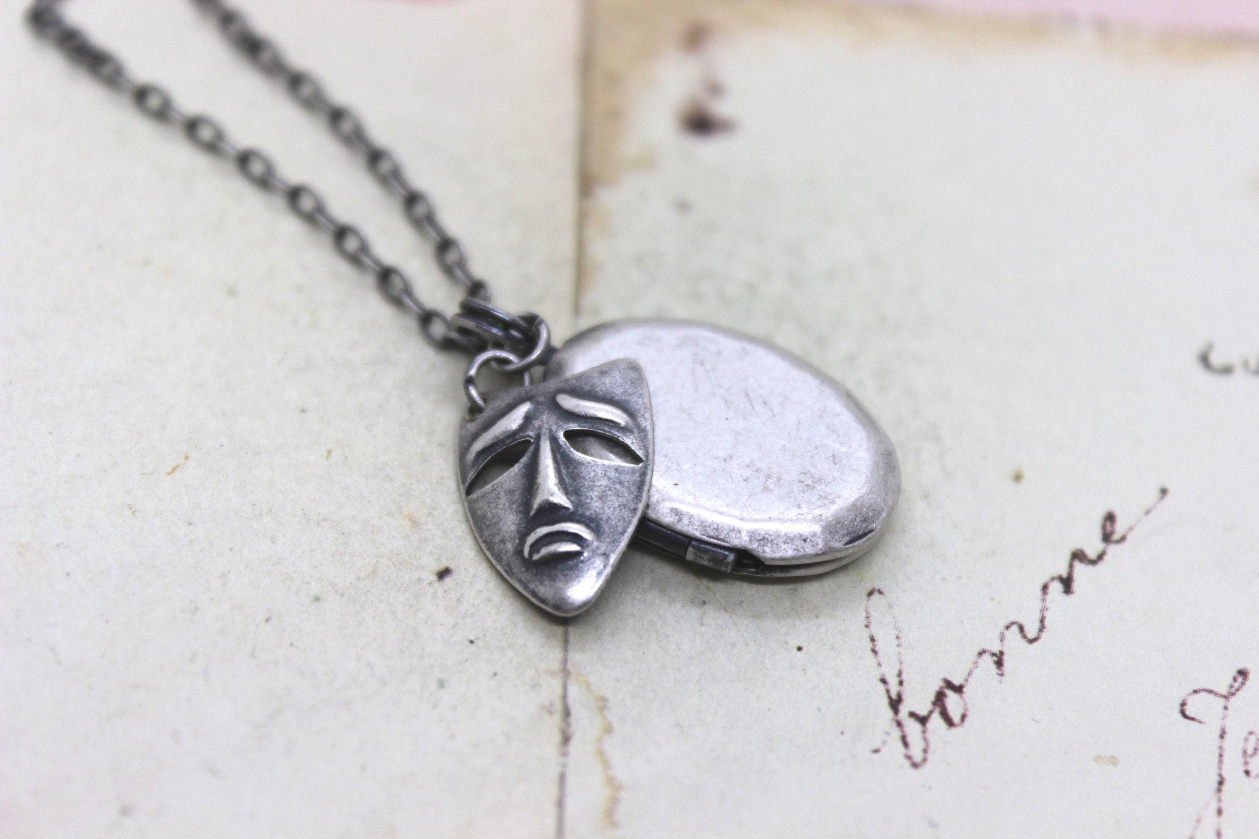 Drama. Locket Necklace. in Silver Ox With Mask Charm - Etsy Denmark