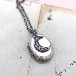 moon oval locket necklace. in silver ox locket