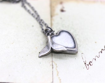 whale tail. locket necklace. in silver ox