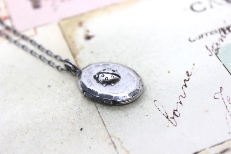 ladybug. locket necklace. in silver ox image 5