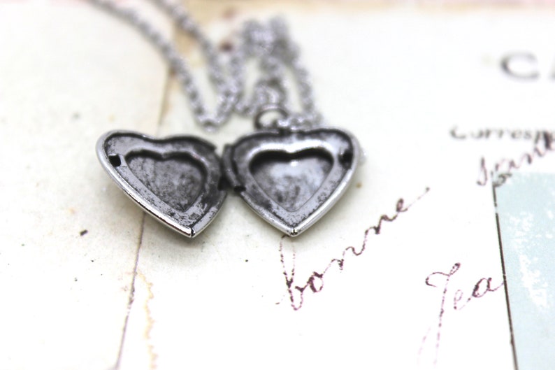 bat. locket necklace. in antiqued shiny silver tone inset heart image 8