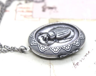beetle. locket necklace. silver ox jewelry jumbo oval locket